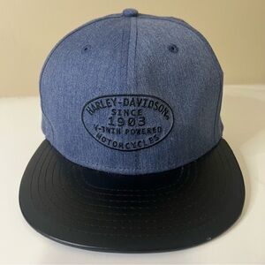 Harley-Davidson Denim Blue Cap with Black Embroidery and faux leather brim